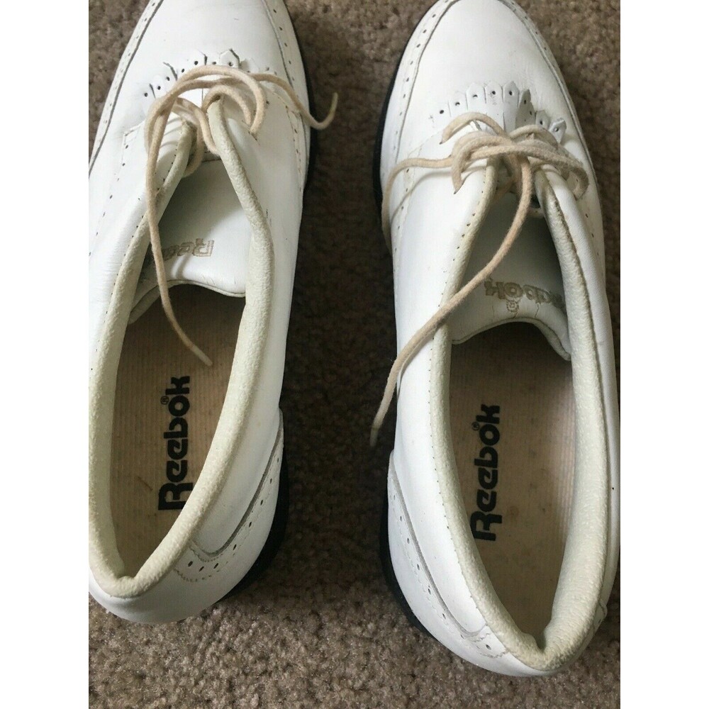 Vintage Reebok Men's Leather Golf Shoes Size 6.5 Metal Spikes White Cleats - Picture 8 of 11
